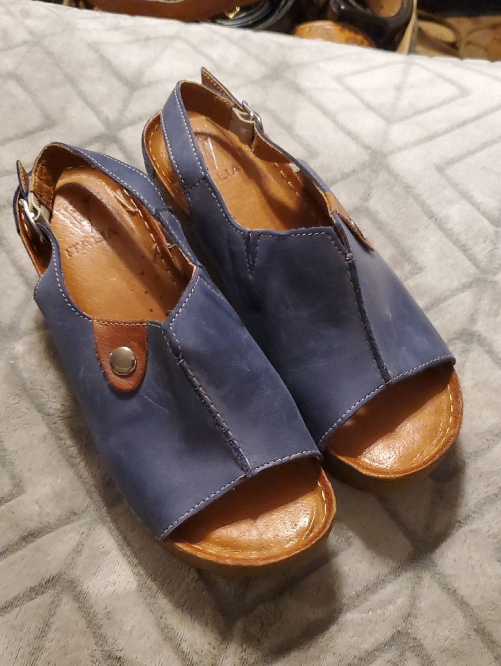 Navy Blue Leather Open-Toe Slingback Sandals V-ITALIA HANNAH 846 SANDAL